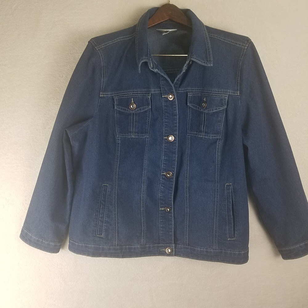 CJ Banks Womens Denim Jacket Blue Button Front Classic bling buttons 2X NWOT